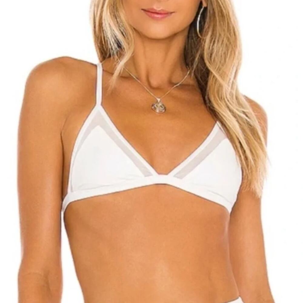 Lovers + Friends White Triangle Bikini Top SMALL Mesh Adjustable Revolve $90 NEW